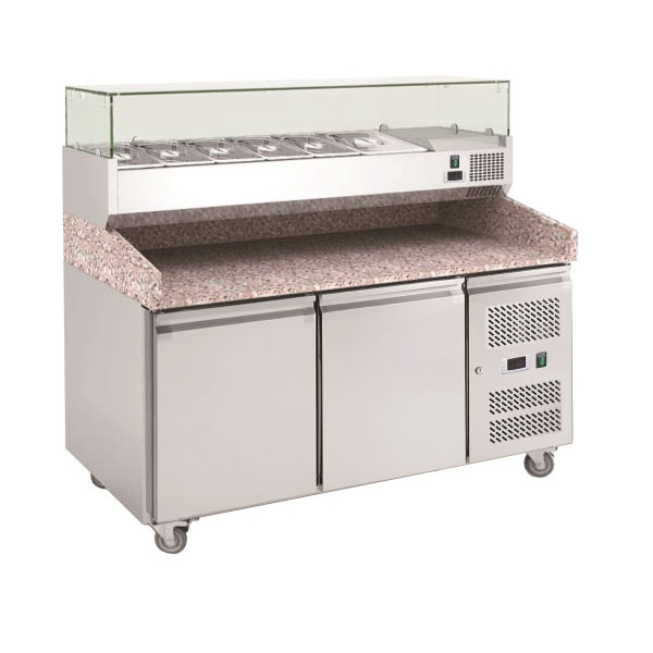 MESA REFRIG PIZZA CON VITRINA PZ2600TN+VRX1500/330 110V/60/1F 7 AZAFATES GN1/4